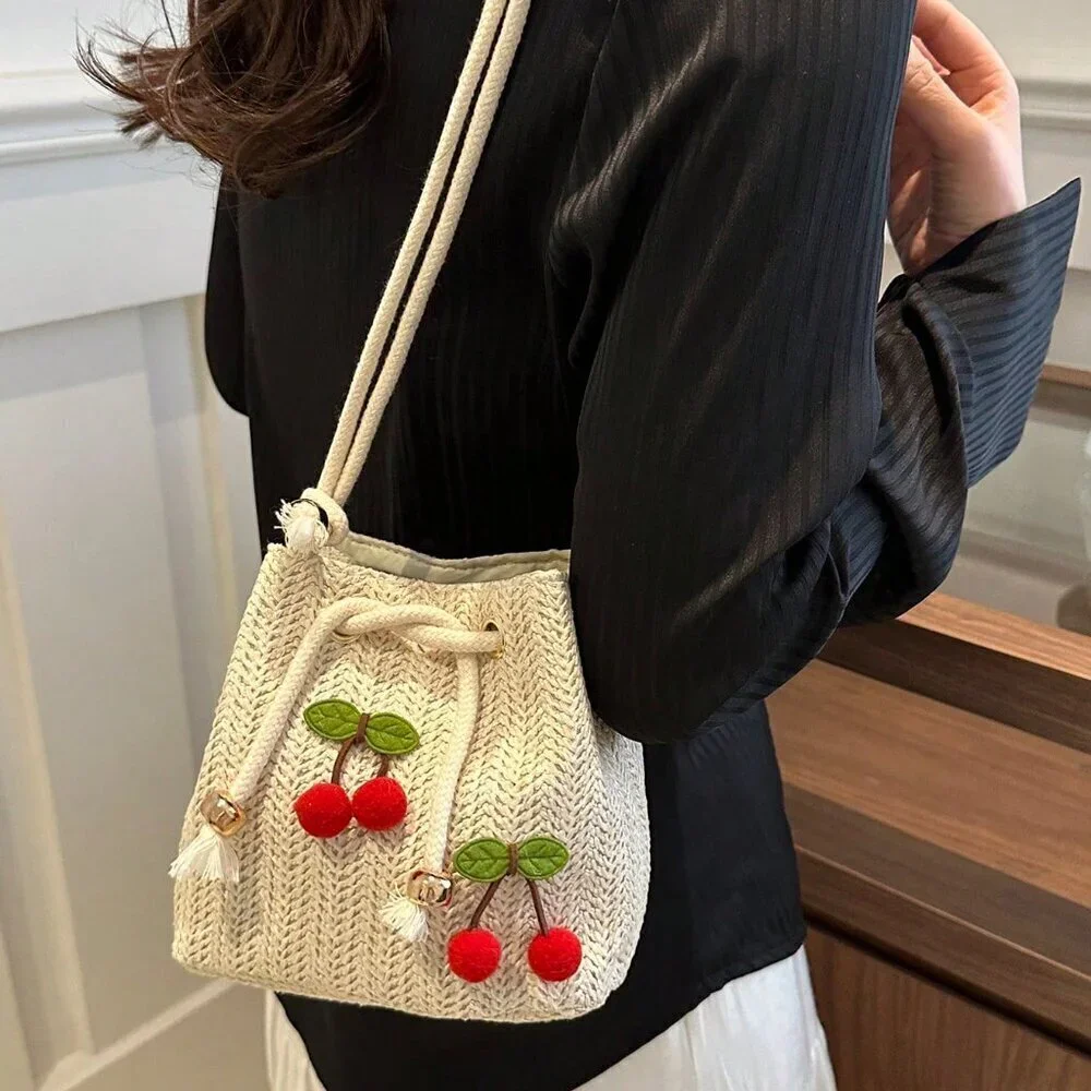 Beige Fashionable Women's Strawberry Shoulder Diagonal Crossbody Handbag